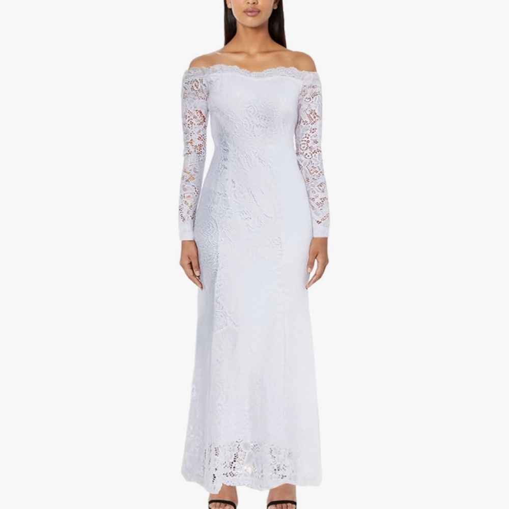 Elegant White Lace Off-Shoulder wedding Dress